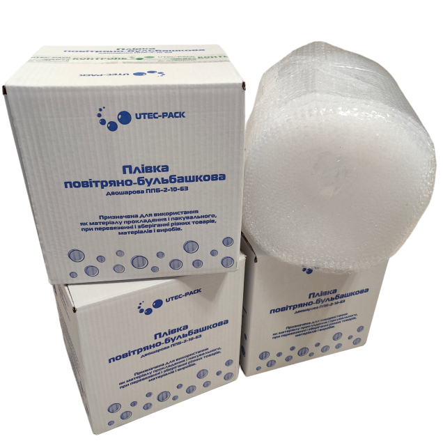 Прозора плівка UTEC-PACK пакувальна з повітряними бульбашками, двошарова, 25 м × 0,25 м, 45 г/м², Ø 10 мм ППБ-2-10-45-1