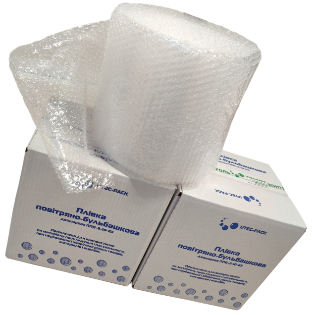Прозора плівка UTEC-PACK пакувальна з повітряними бульбашками, двошарова, 25 м × 0,25 м, 45 г/м², Ø 10 мм ППБ-2-10-45-1